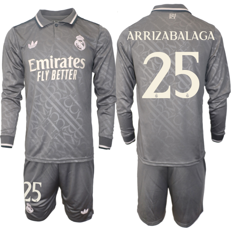 Men 2024-2025 Club Real Madrid away Long Sleeves Grey #25 Soccer Jersey->nfl hats->Sports Caps